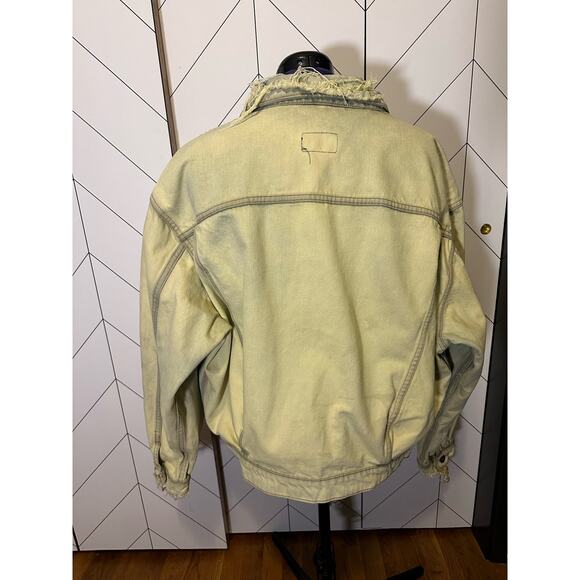 Vintage 90s Jinglers Fade Out Distressed Yellow Bleached Jean Denim Jacket XL - Picture 2 of 12